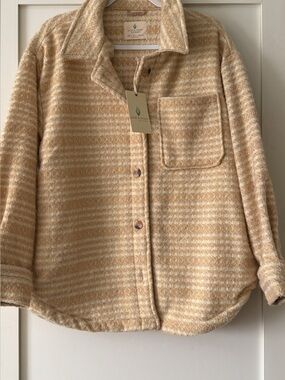 Cozy Striped Button-Up Shacket in Cream & Tan